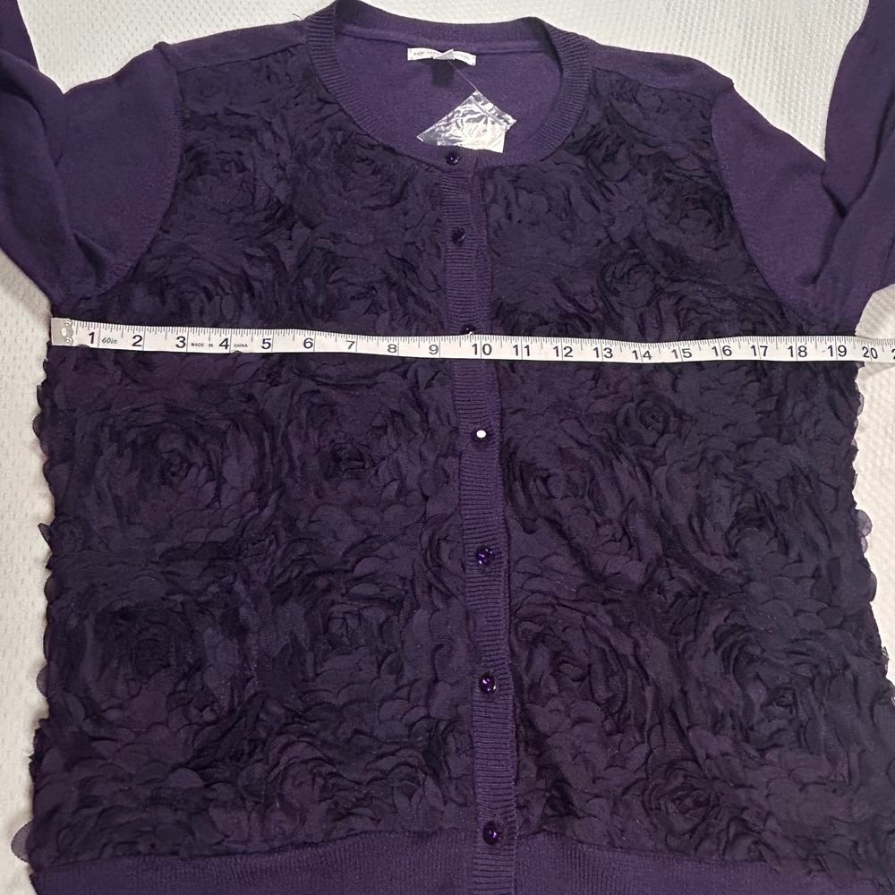 New York & Company Purple Rosette 3D Floral Button Front Cardigan Sweater NEW - Picture 4 of 8